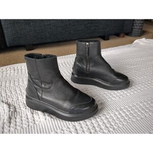 Suzanne Rae Shearling Sneaker Leather Platform Boots Size 7 US 37 EU Black